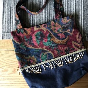Boho beaded, floral hobo bag